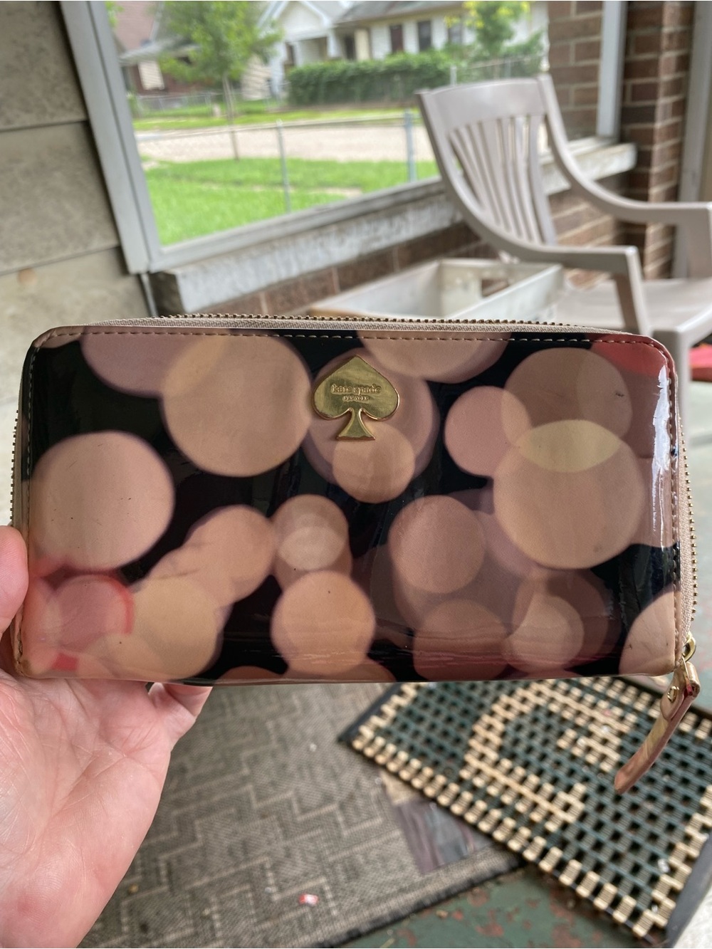kate spade Patent Bokeh Zip Wallet in Pink and Black